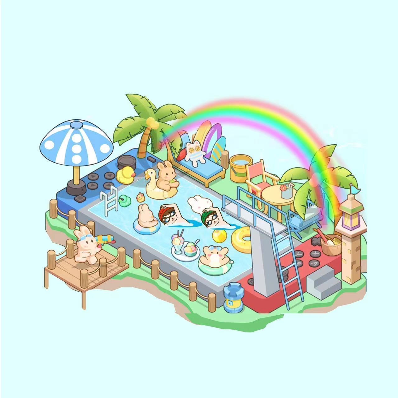 3D Sticker Play Scenes! Create Pool Party|Dessert Street|Pink Loft|Video Arcade