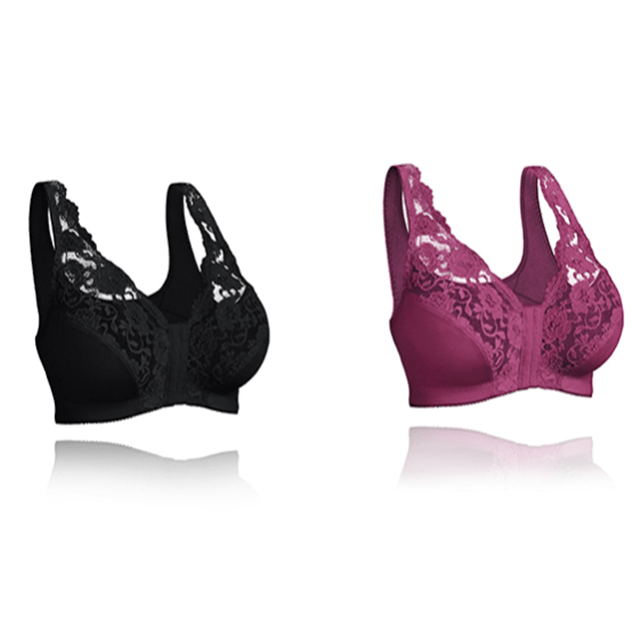 Front hooks, stretch-lace, super-lift, and posture correction – ALL IN ONE BRA!