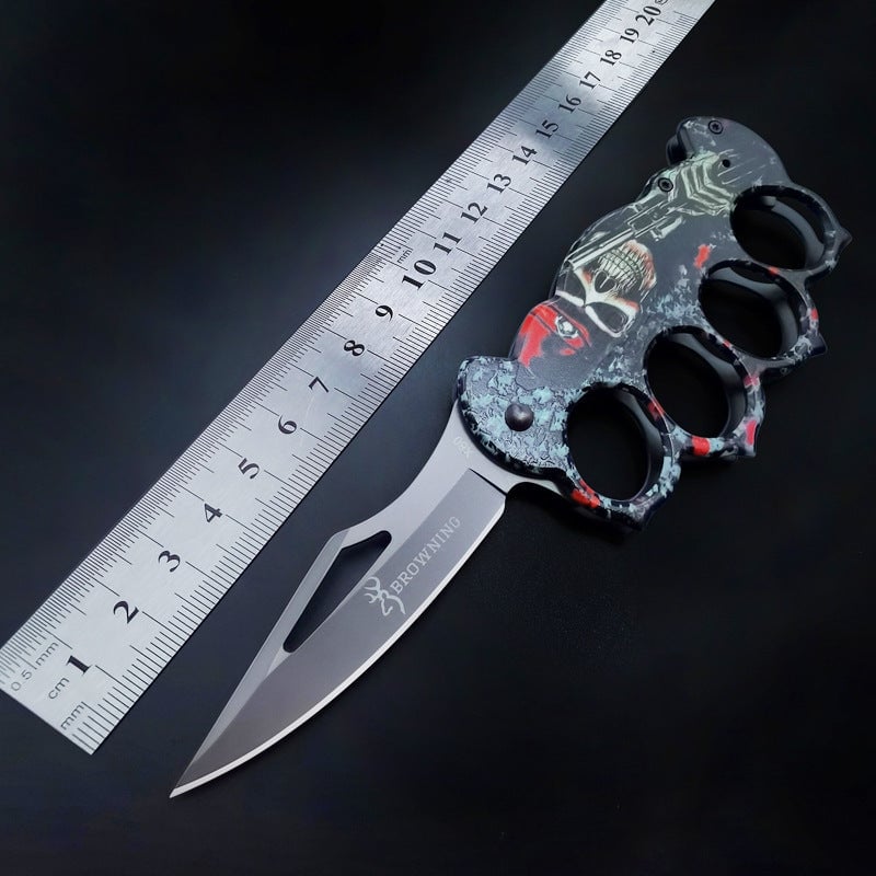 New Skull Printed Knuckle Folding Knife
