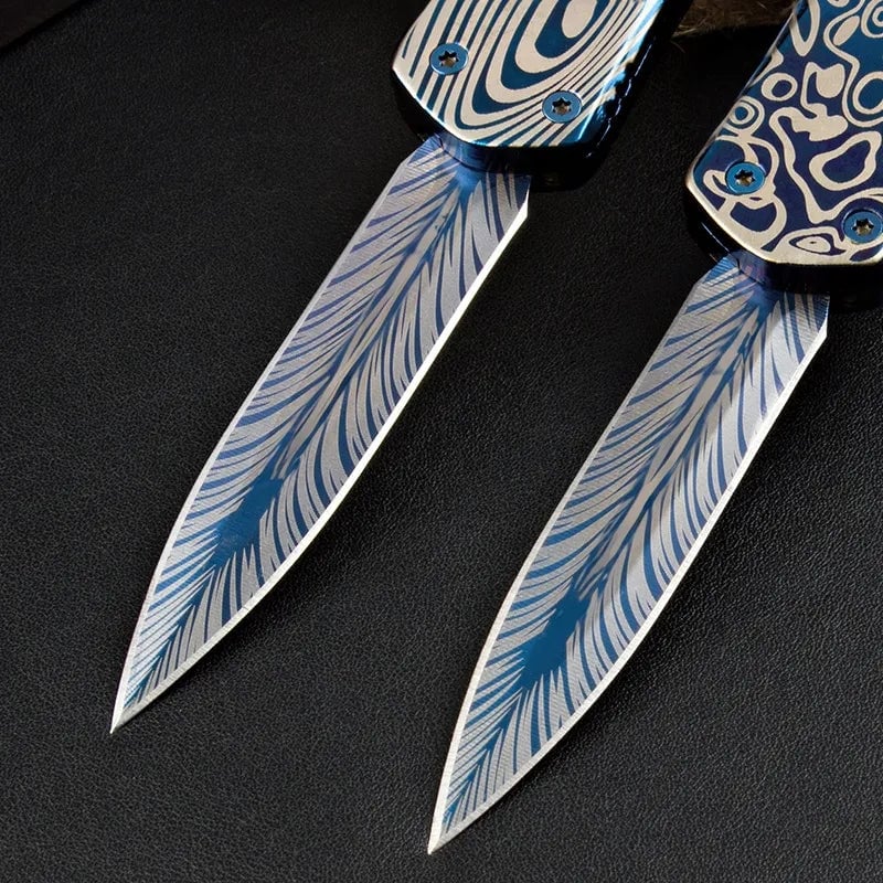 Blue titanium EDC self-defense knife