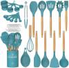 Umite Chef Kitchen Cooking Utensils Set, 33 pcs Non-Stick Silicone Cooking Kitchen Utensils Spatula Set with Holder, Wooden Handle Silicone Kitchen Gadgets Utensil Set (Khaki)