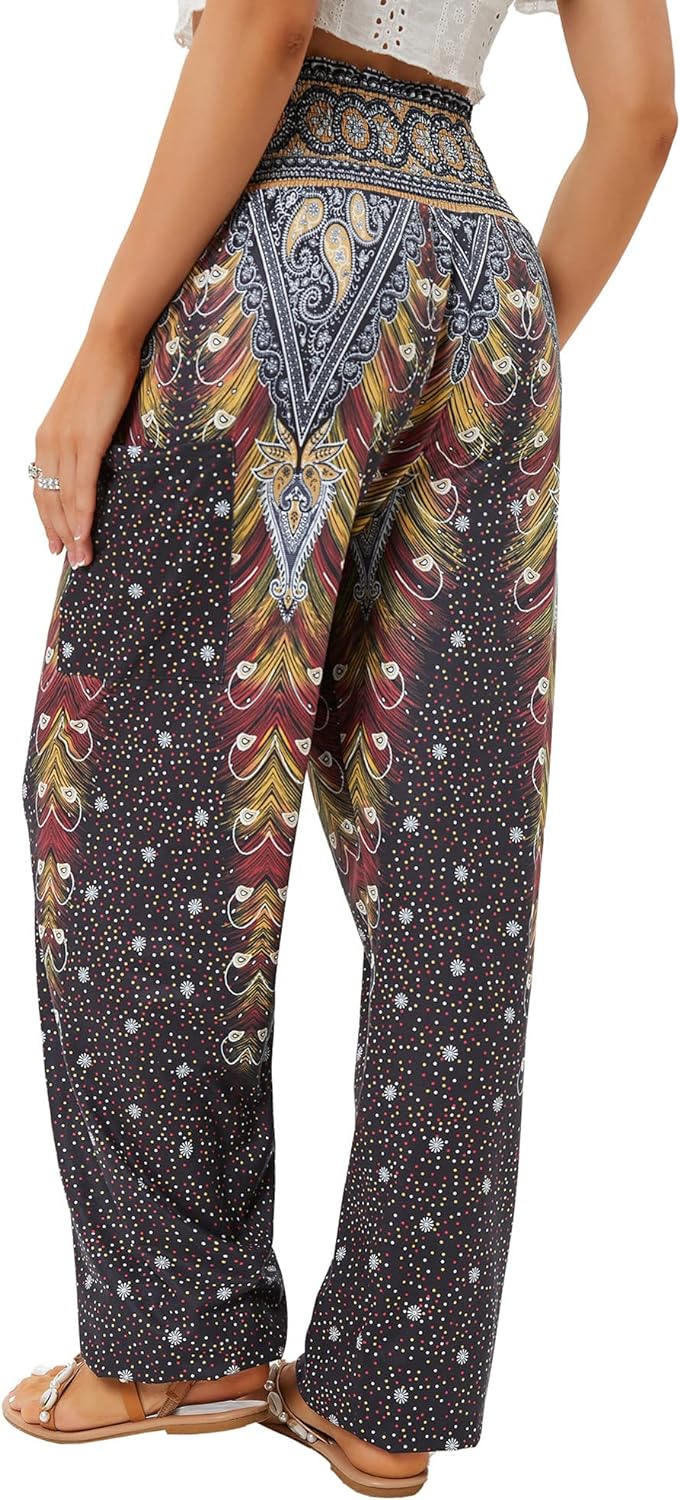 QIANXIZHAN Women's Harem Pants, High Waist Yoga Boho Trousers with Pockets