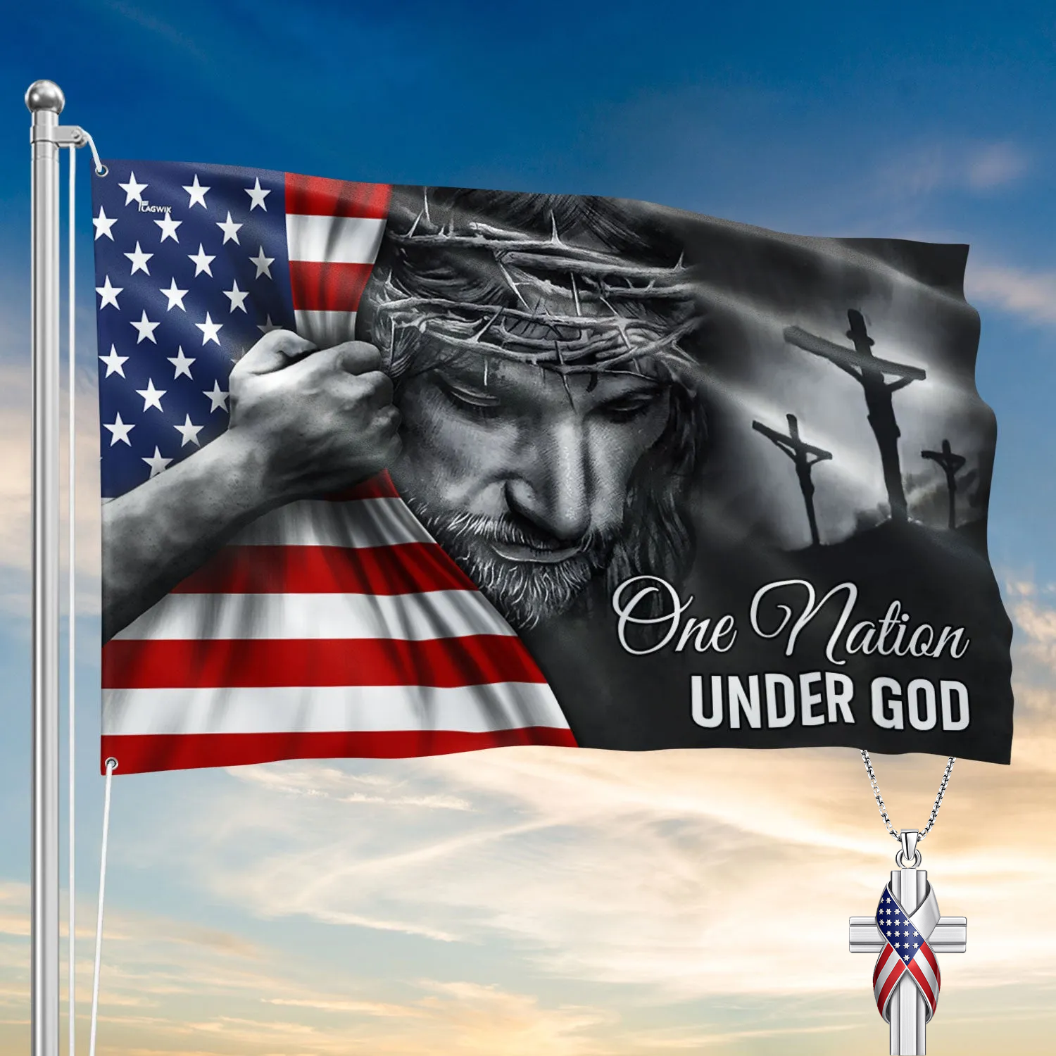 🔴🔵⚪One Nation Under God Jesus Flag - Patriotic Grommet Flag Gift for Faithful Hearts & Home Decor