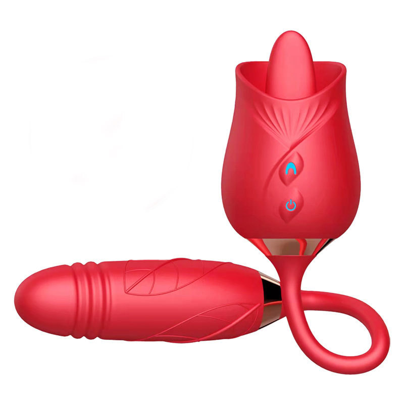 SHEMESIX - Ladies Rose Double Tongue Licking Vibrating Telescoping Vibrator G-spot Clit Vibrator