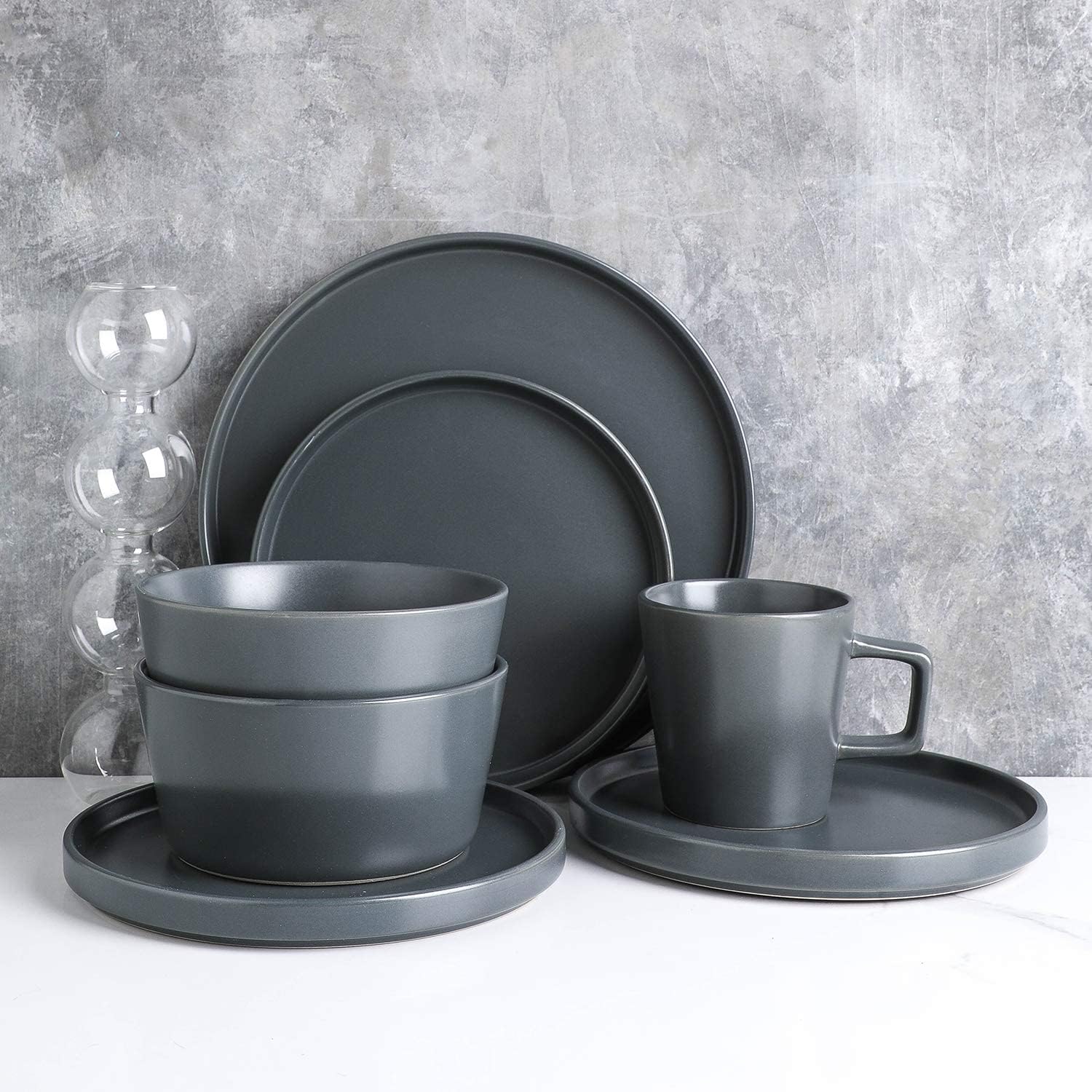 Stone Lain Coupe Dinnerware Set, Service For 4, Black Matte