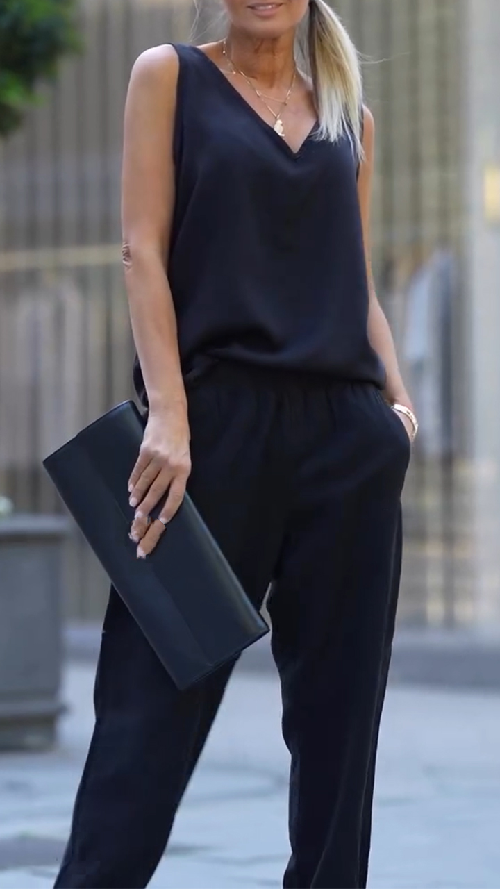 Women's V-neck Loose Top and Pants Casual Suit