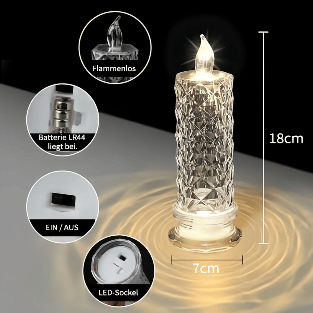 🔥Heißer Verkauf🕯️Flammenlose LED-Kerzen-Rosenmuster-Brechungs-Halo