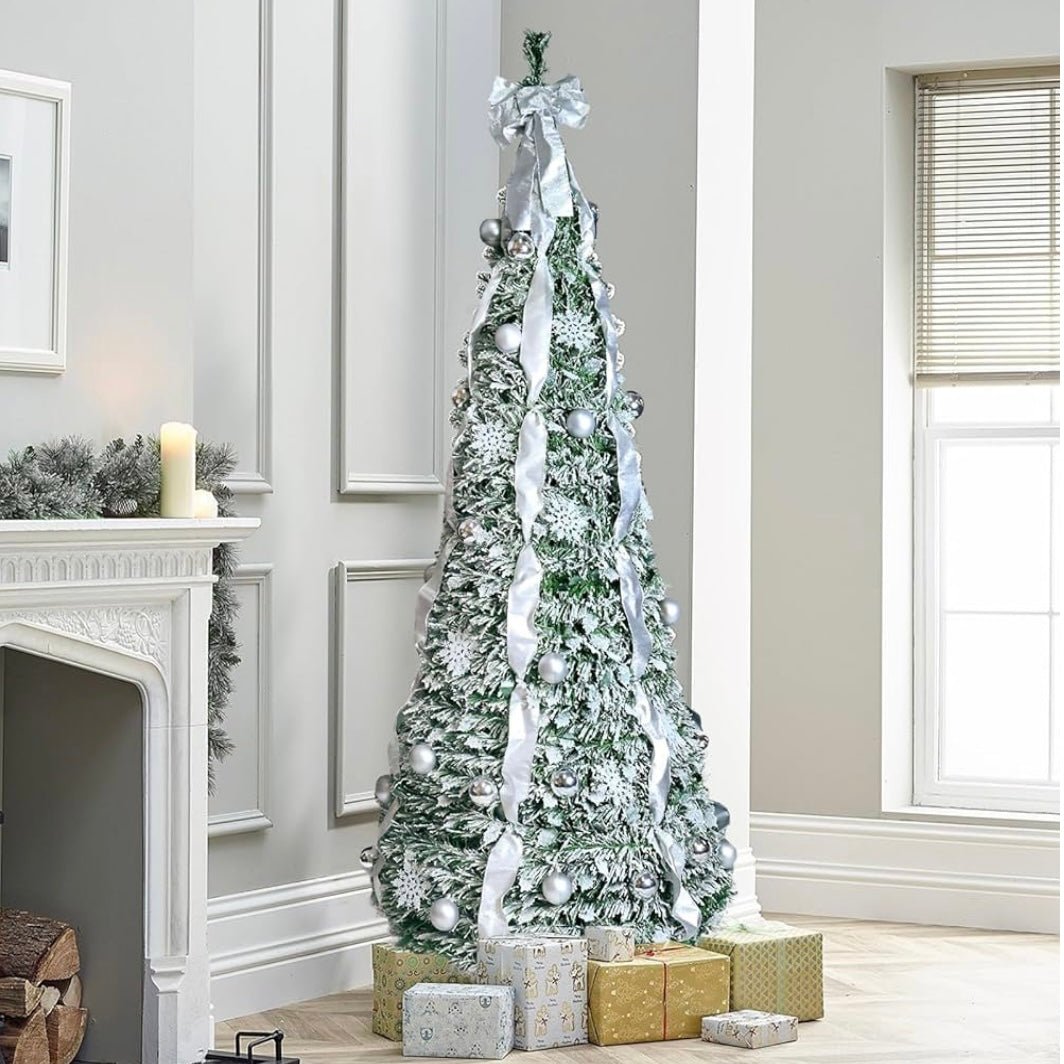 6FT Foldable Christmas Tree with LED Light and Ribbon
