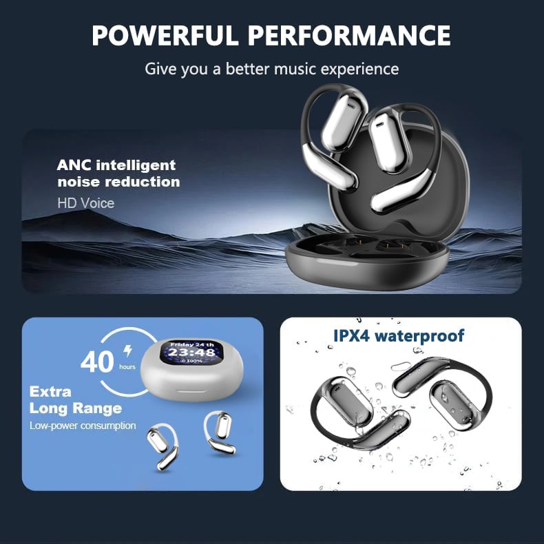 🔥True Powerful Bluetooth 5.4 Open Ear Earbuds, IPX5 Waterproof