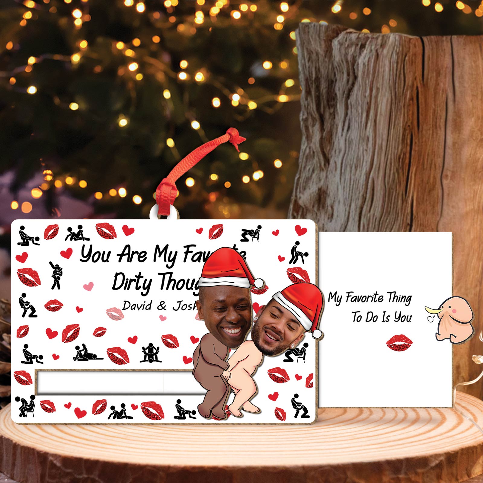 🎁TikTok Last Day Sale - 70% OFF🎉Funny Couples Christmas Gift - Personalized Photo Wooden Slider Ornament For Couples