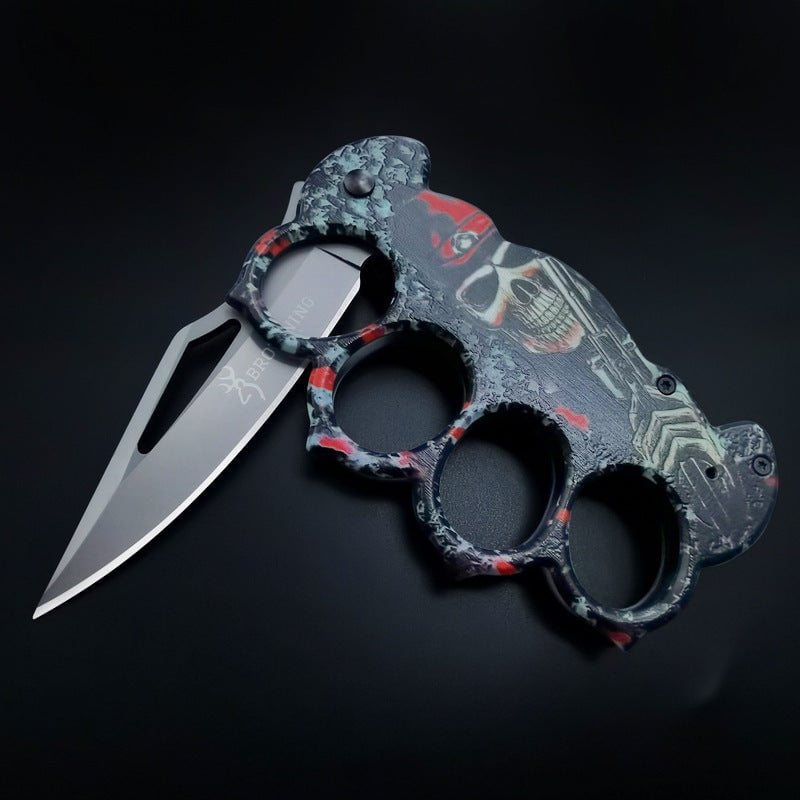 New Skull Printed Knuckle Folding Knife
