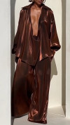 Women's V-neck Lapel Shiny Fabric Fashion Casual Suit