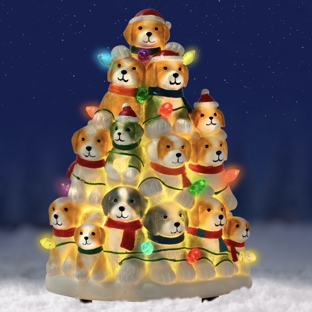 🎄Holiday Puppies Hand Crafted Light Up Resin Christmas Tree