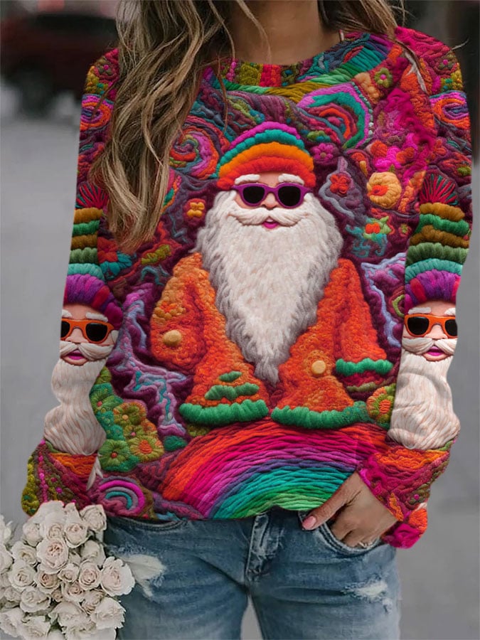 Women's Vintage Santa Print Sweatshirt