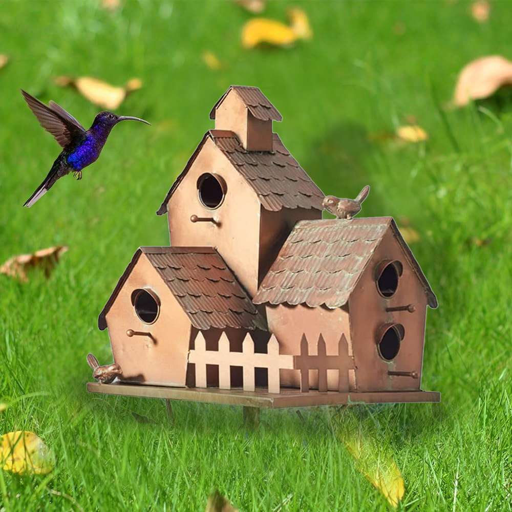 Handmade Metal Birdhouse Garden Stakes