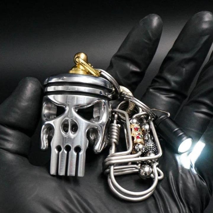 🔥Handmade Piston art skull keychain (Pendant/Flashlight/Bottle Opener)