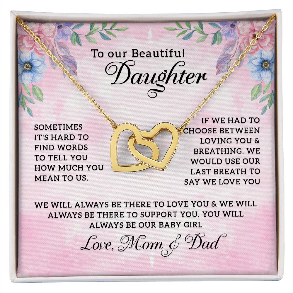 To Our Beloved Daughter - Love Mom & Dad - Interlocking Heart Necklace
