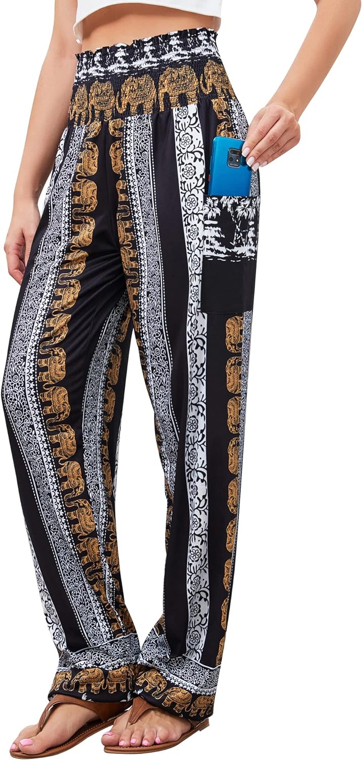 QIANXIZHAN Women's Harem Pants, High Waist Yoga Boho Trousers with Pockets