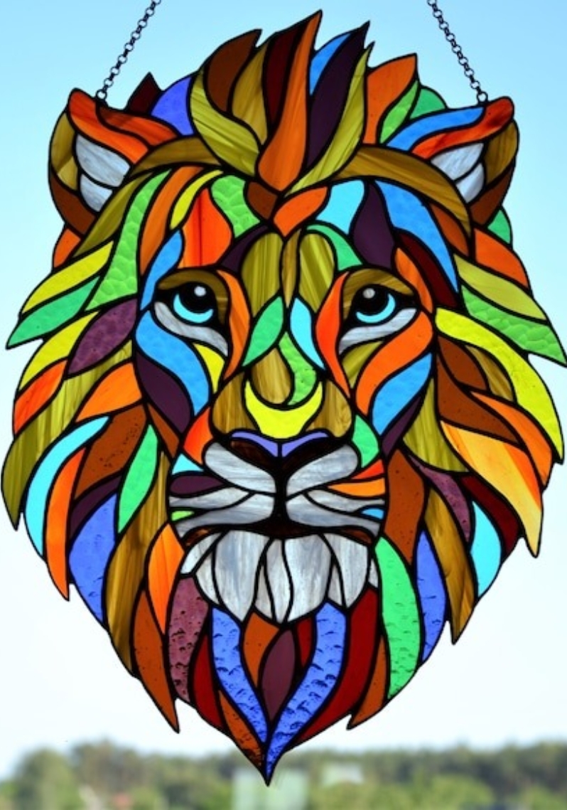 Stained glass Lion Window hanging