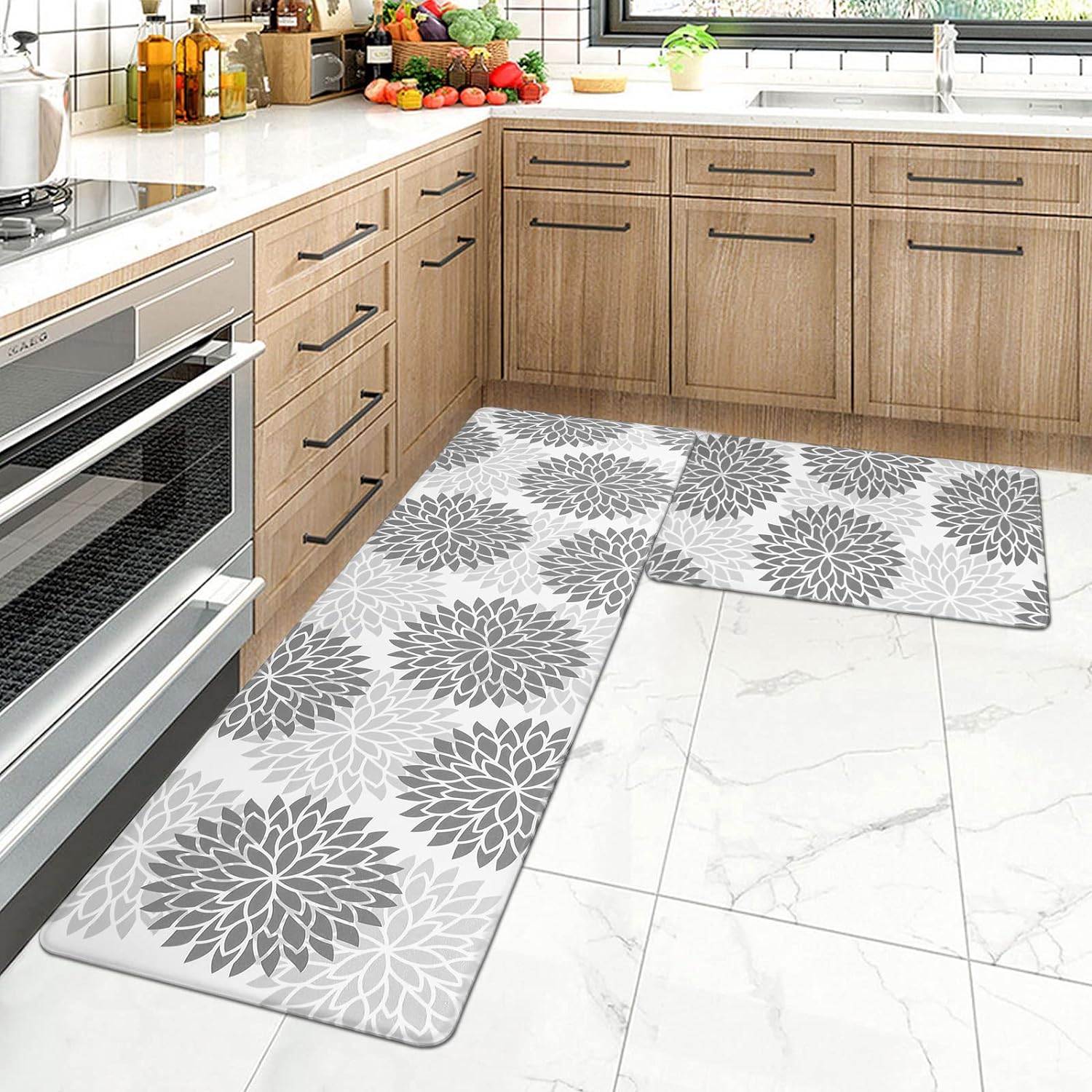 HEBE Anti Fatigue Kitchen Rug Sets 2 Piece Non Slip Kitchen Mats for Floor Cushioned Kitchen Rugs and Mats Waterproof Comfort Standing Mat Runner for Kitchen,Home Office,Sink,Laundry