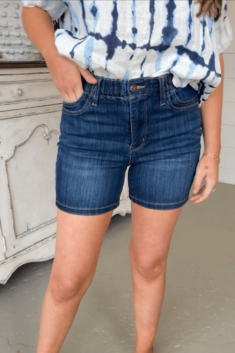 (🔥Last Day 50% OFF) Blue Elastic Waist Mid Length Shorts