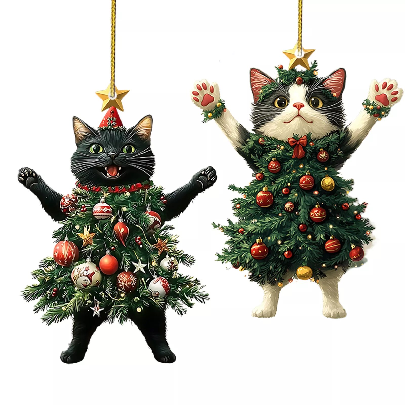 💥LAST DAY SALE 50% OFF💥Funny Black and White Cats Christmas Ornament