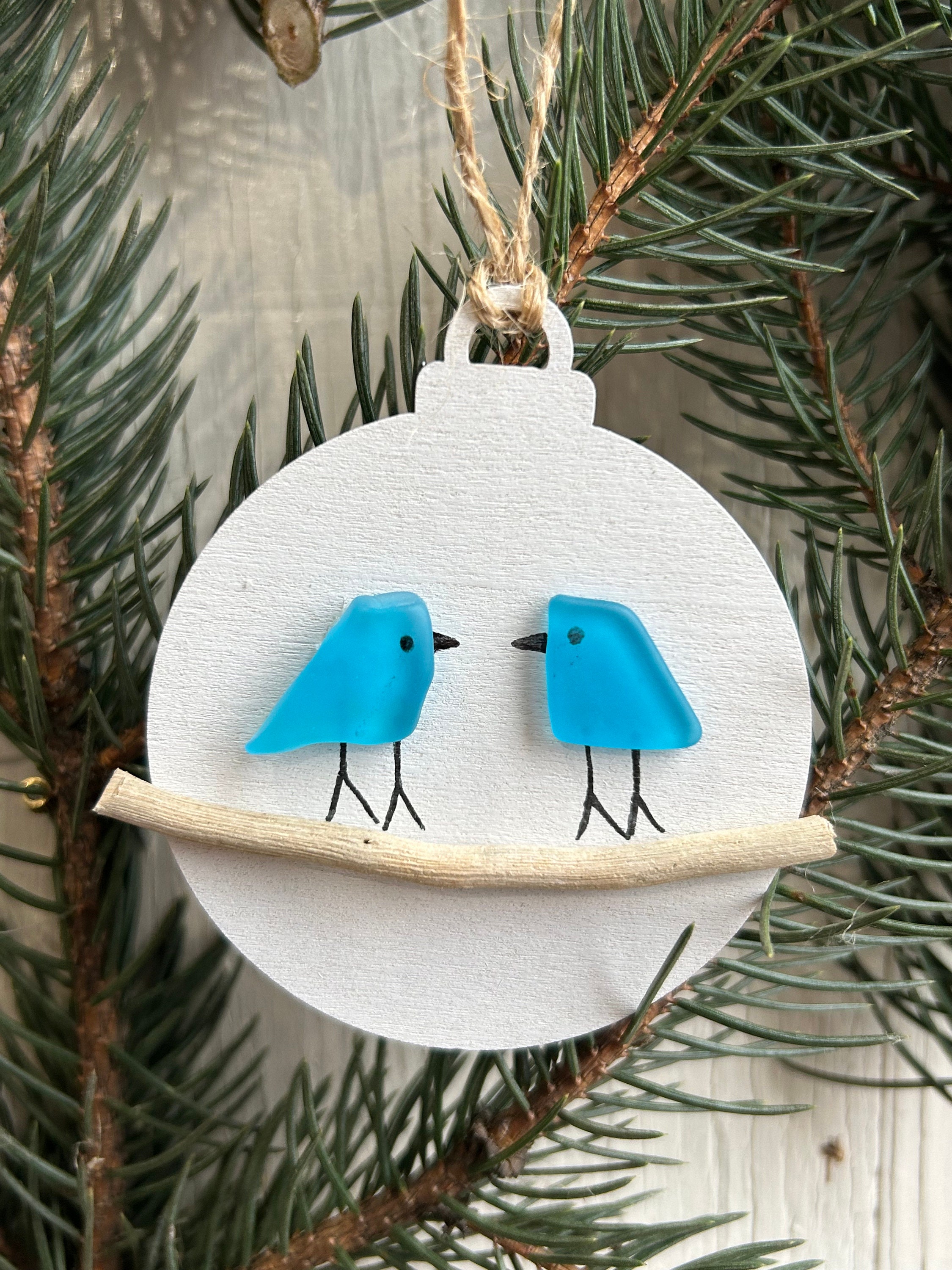 Handmade Family of Sea Glass Birds Christmas Ornament