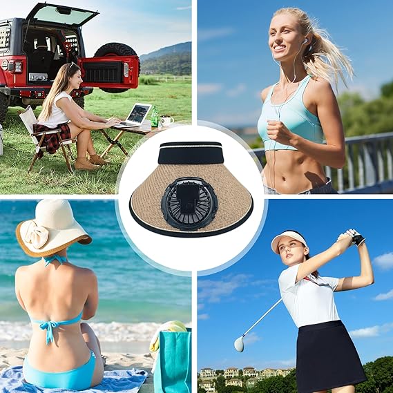 🎁TikTok Last Day Sale - 70% OFF🔥Sun hat with fan, hollow top, large brim, three-level adjustable