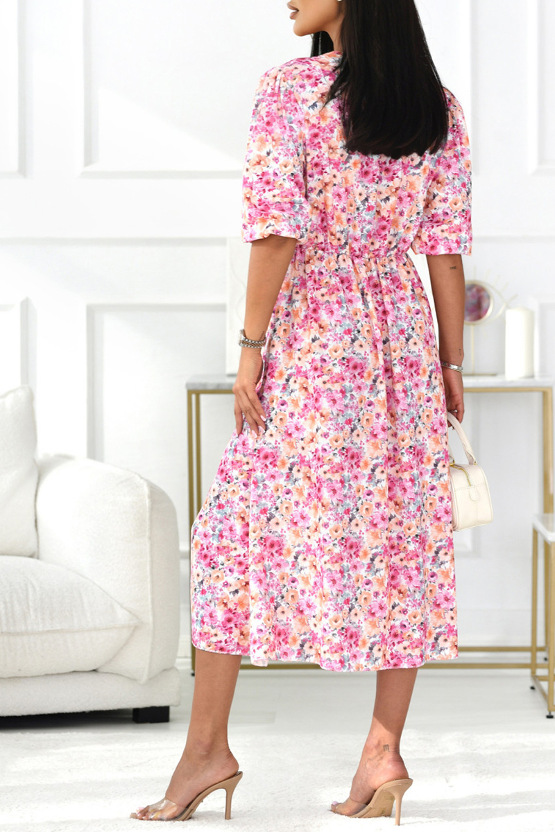 Women's V-neck Waist Floral Dress