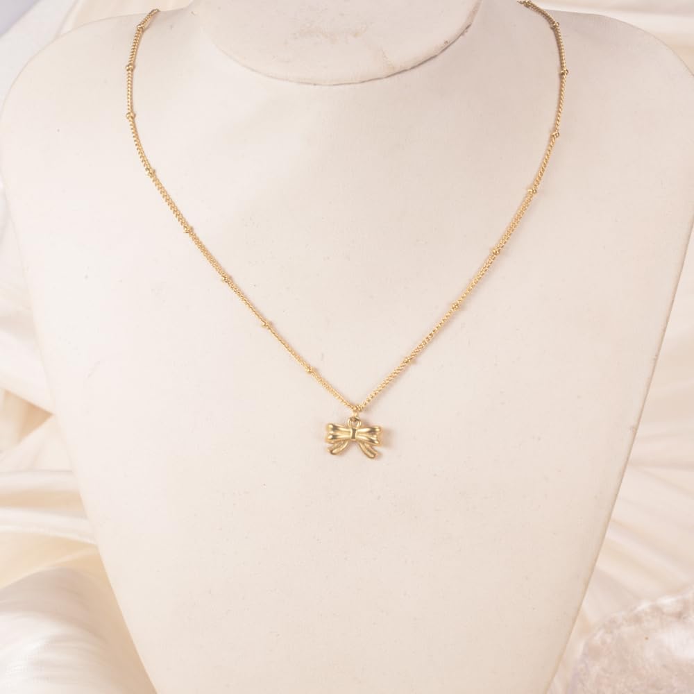 SUNNYOUTH Bow Necklace for Women Girls Bowknot Choker Necklace 14K Gold Plated Ribbon Choker Necklaces Fashion Jewelry Gifts