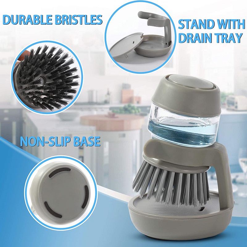 Soap Dispensing Palm Scrub Brush with Drip Tray
