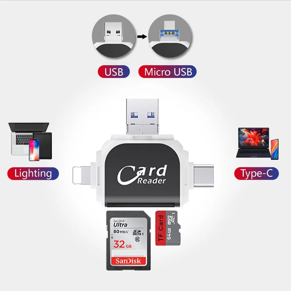 🔥 Multi-Port 4 in1 Universal SD TF Card Reader