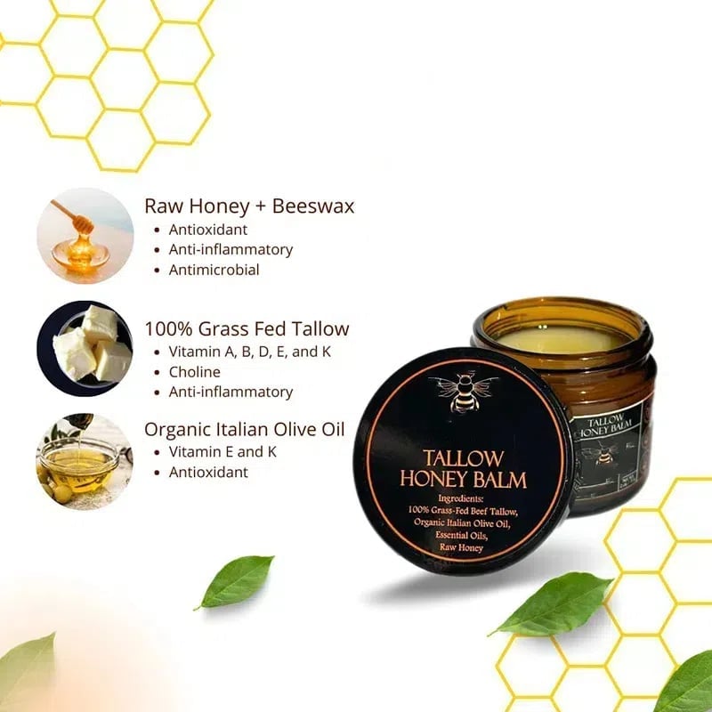 🍃Spring Skin Care Hot Sale 49% OFF - Organic Grass-Fed Beef Tallow Balm with Raw Honey