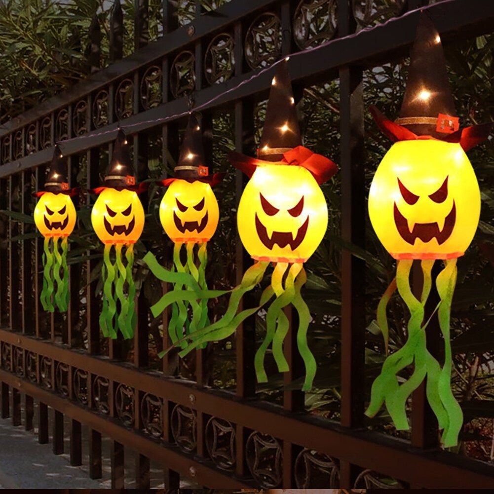 5PCS Halloween Hanging Lighted Glowing Witch Hat