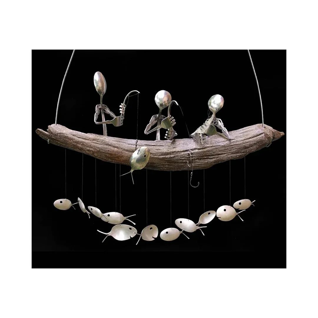 Last Day 50% OFF -Fishing Man Spoon Fish Sculpture Wind Chime