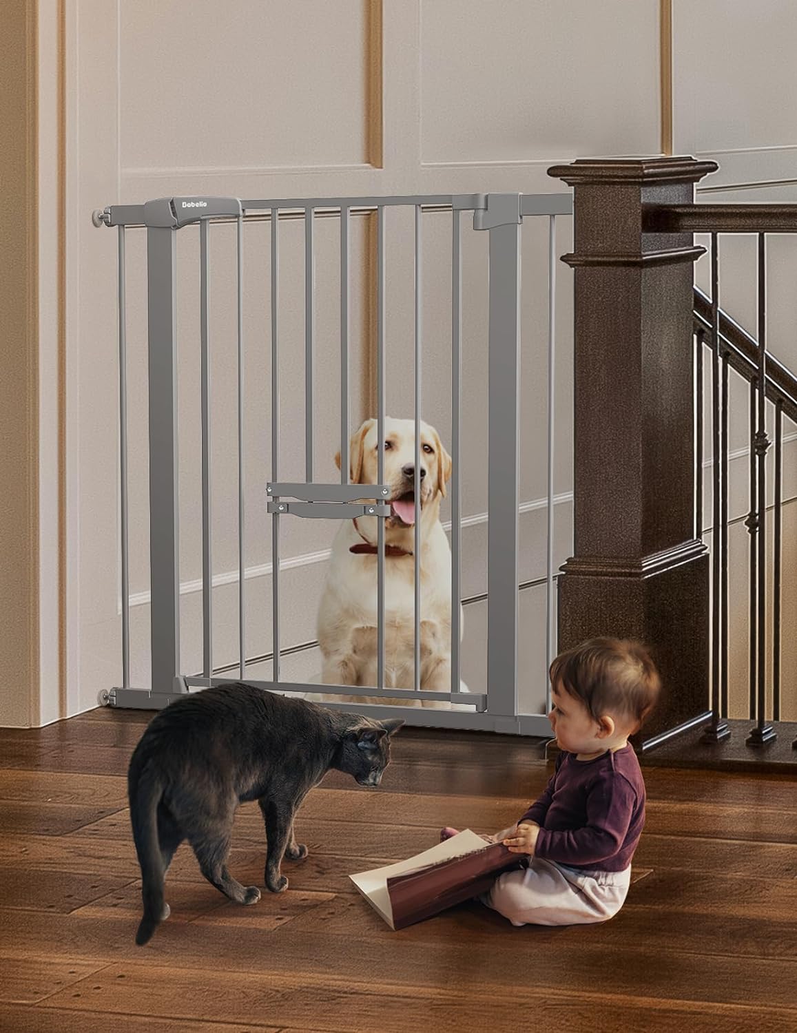 BABELIO New Version Baby Gate with Cat Door, 29.5-40