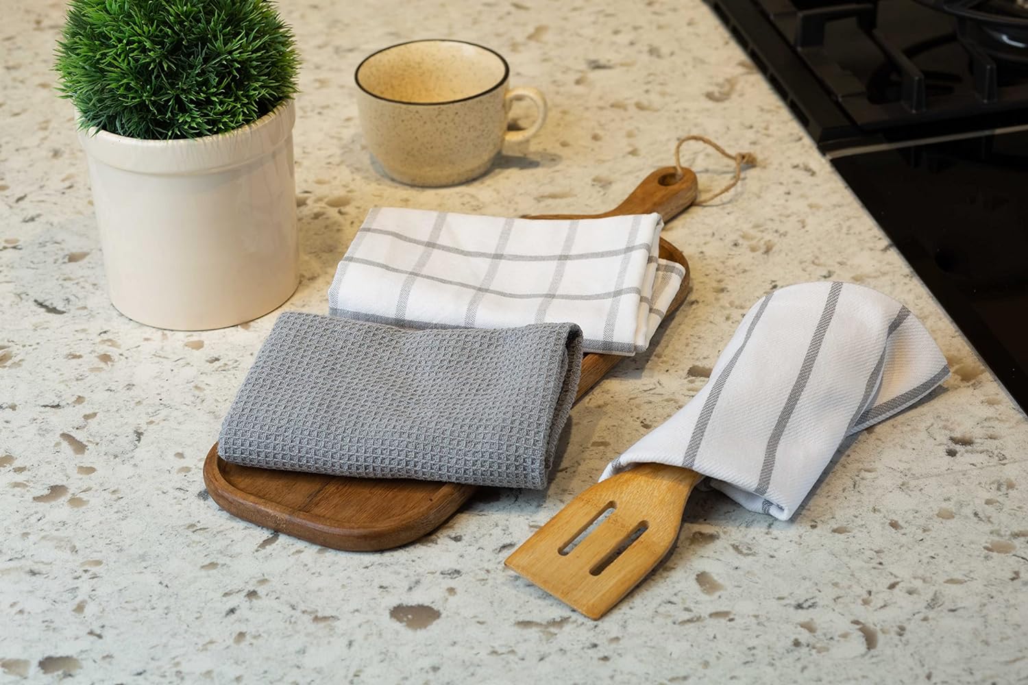 LANE LINEN Kitchen Towels Set - Pack of 6 Cotton Dish Towels for Drying Dishes, 18”x 28”, Kitchen Hand Towels, Absorbent Tea Towels, Dish Towels for Kitchen, Quick Drying Kitchen Towel Set - Olive