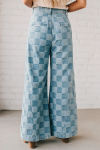 Women's Fashion High Rise Plaid Wide Leg Jeans