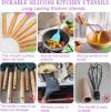 Umite Chef Kitchen Cooking Utensils Set, 33 pcs Non-Stick Silicone Cooking Kitchen Utensils Spatula Set with Holder, Wooden Handle Silicone Kitchen Gadgets Utensil Set (Khaki)