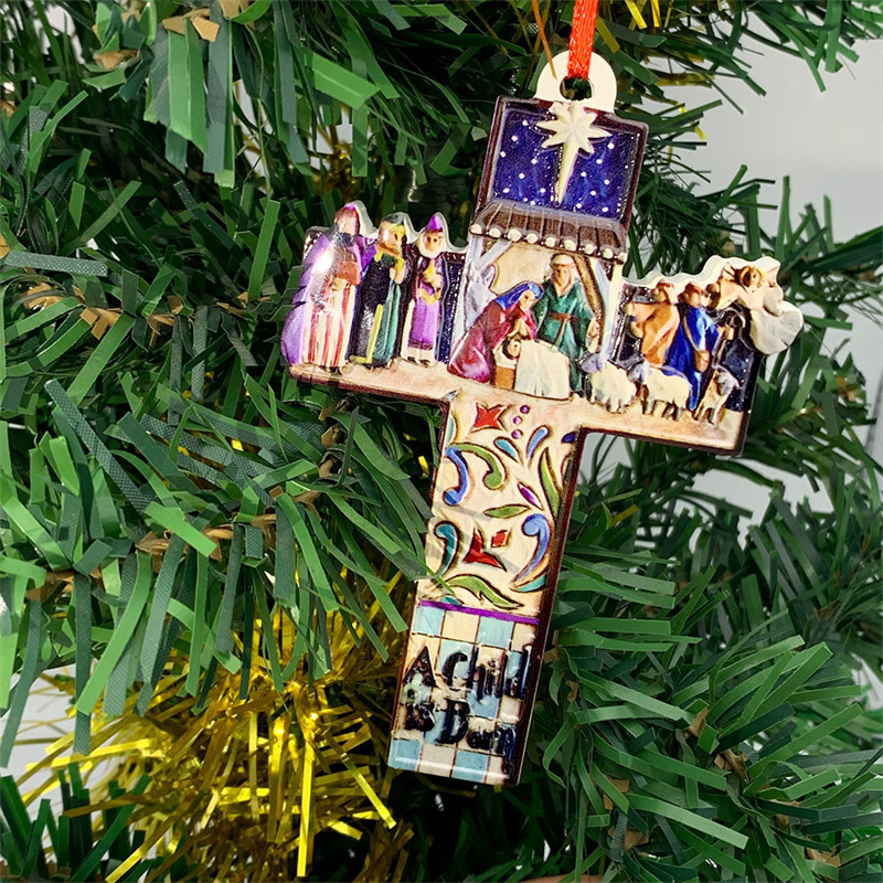 Nativity Cross Hanging Ornament