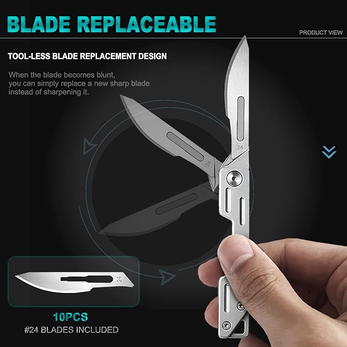 EDC Pocket Utility Knife with 10 Pcs of No. 24 Replaceable Blades