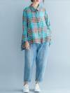 Clarissa Irregular Lapel Collar Contrasting Plaid Print Cotton Shirt
