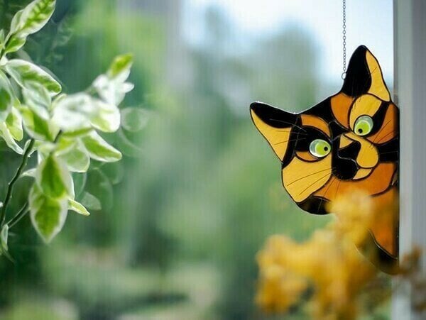 😻Handmade Stain Cat Suncatcher For Window