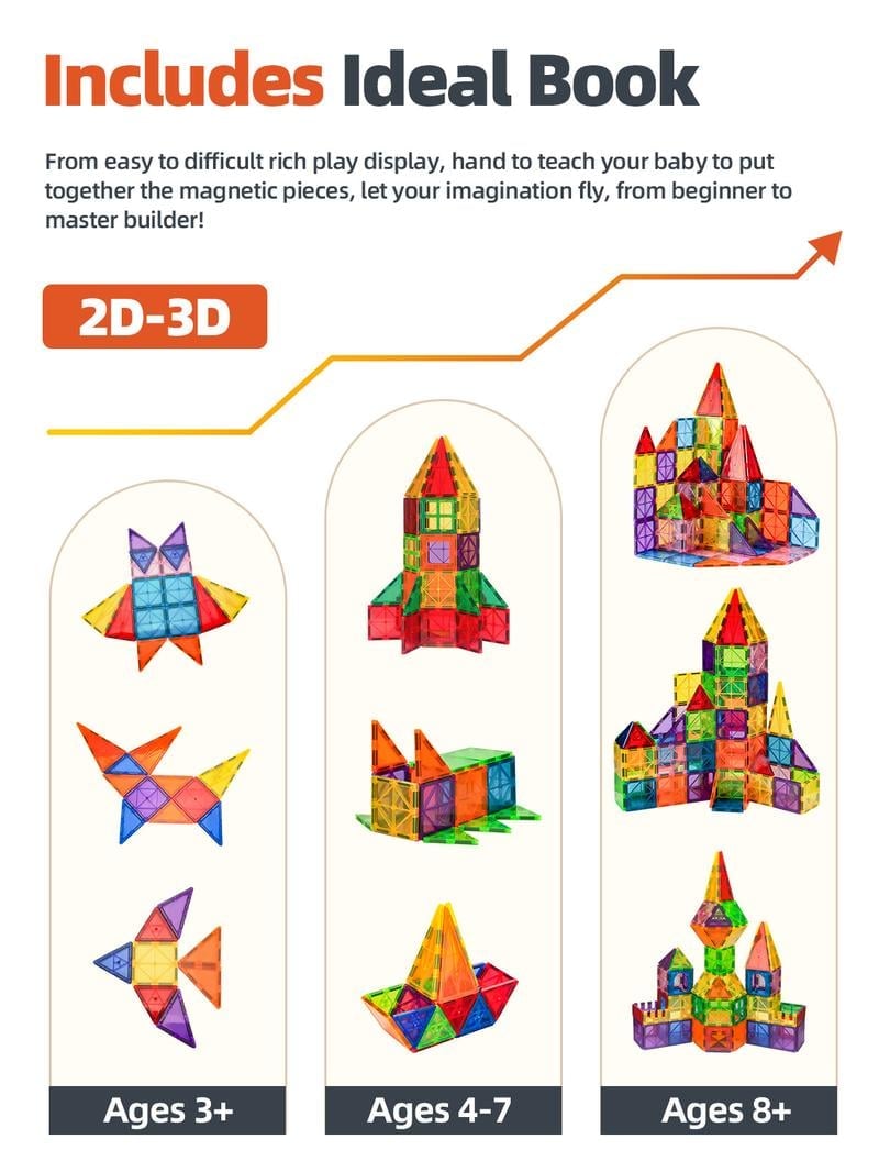 🔥LAST DAY SALE 49% OFF-100PCS Magnetic Tiles Set with 2 Cars, Magnetic Building Tiles