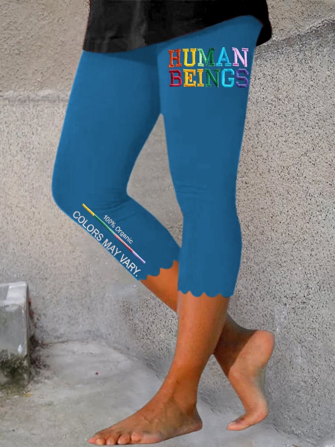 Retro Human Beings 100% Organic Colors May Vary Human Rights Equality Pride Print Leggings