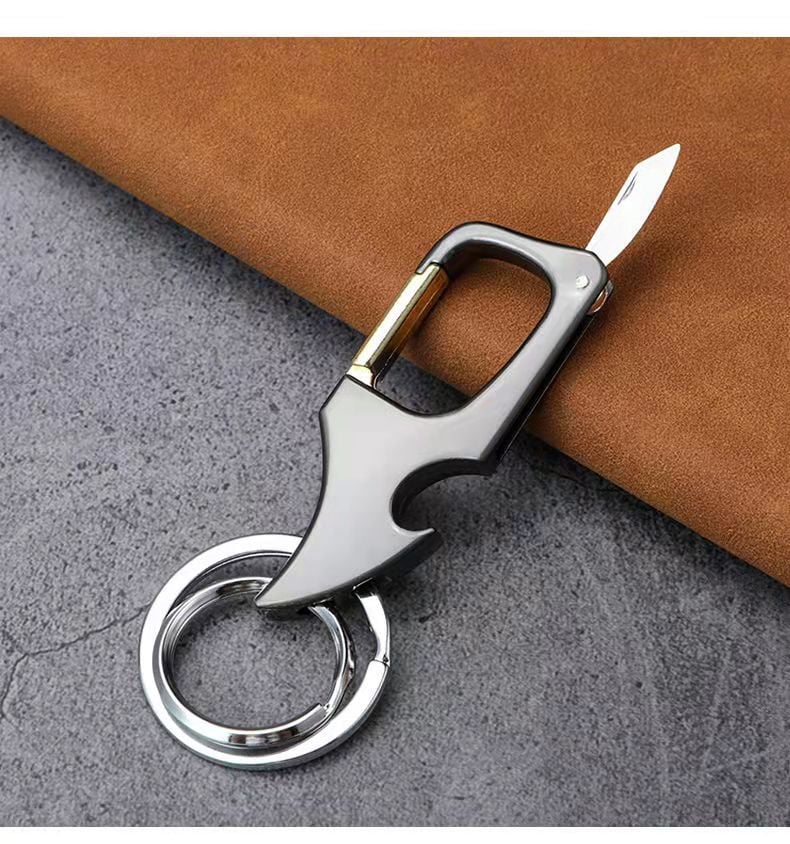 Multifunctional pendant bottle opener metal double ring key chain