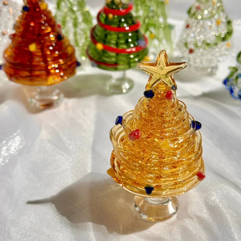 Handmade Glass Christmas Tree Statue, Green Glass Tree Decoration, Festive Christmas Tree, Christmas Sculpture Decoration, Christmas Gifts