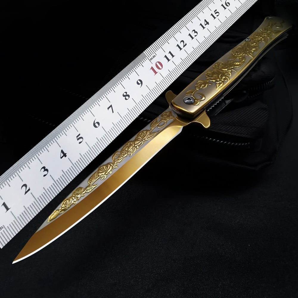 🌹 Handcrafted Rose-Inlaid Folding Blade