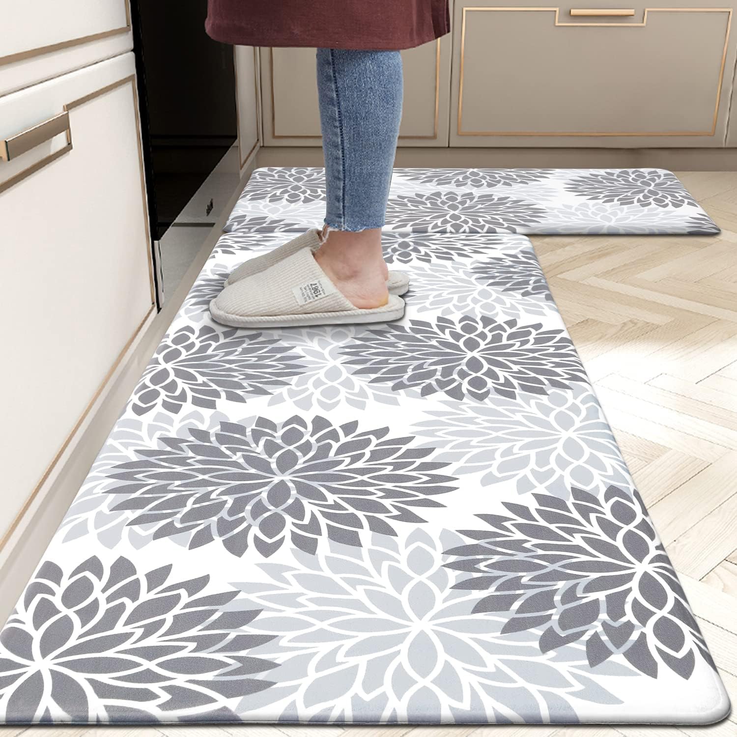 HEBE Anti Fatigue Kitchen Rug Sets 2 Piece Non Slip Kitchen Mats for Floor Cushioned Kitchen Rugs and Mats Waterproof Comfort Standing Mat Runner for Kitchen,Home Office,Sink,Laundry