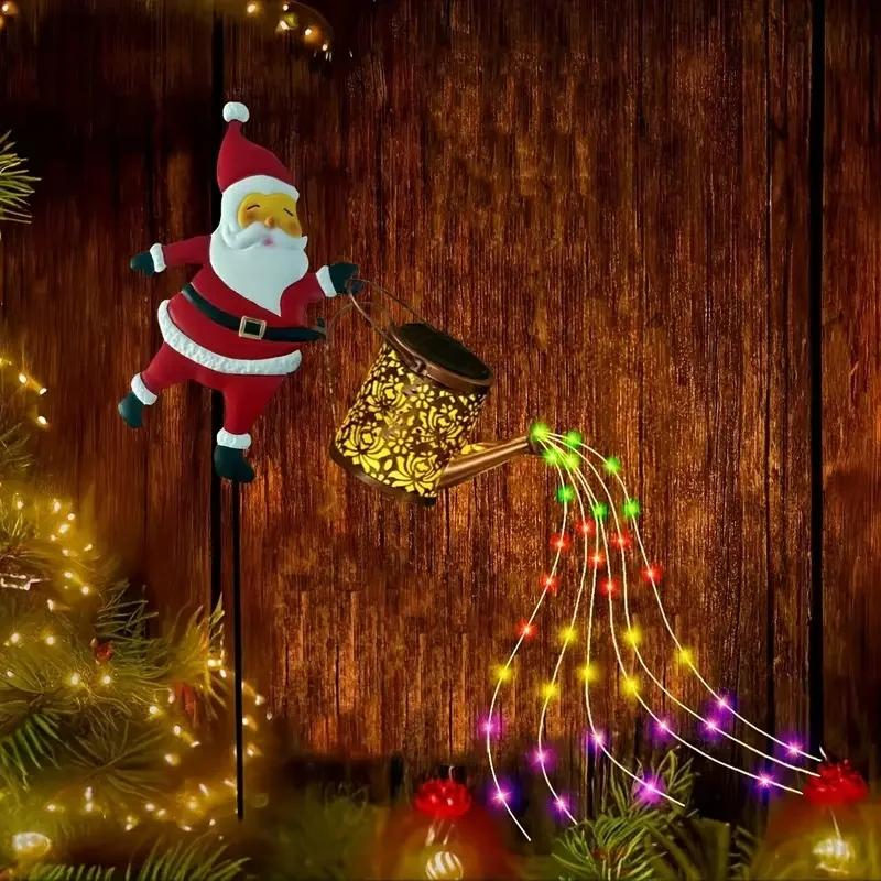🎅 Christmas Solar Watering Can Light with Santa Decoration
